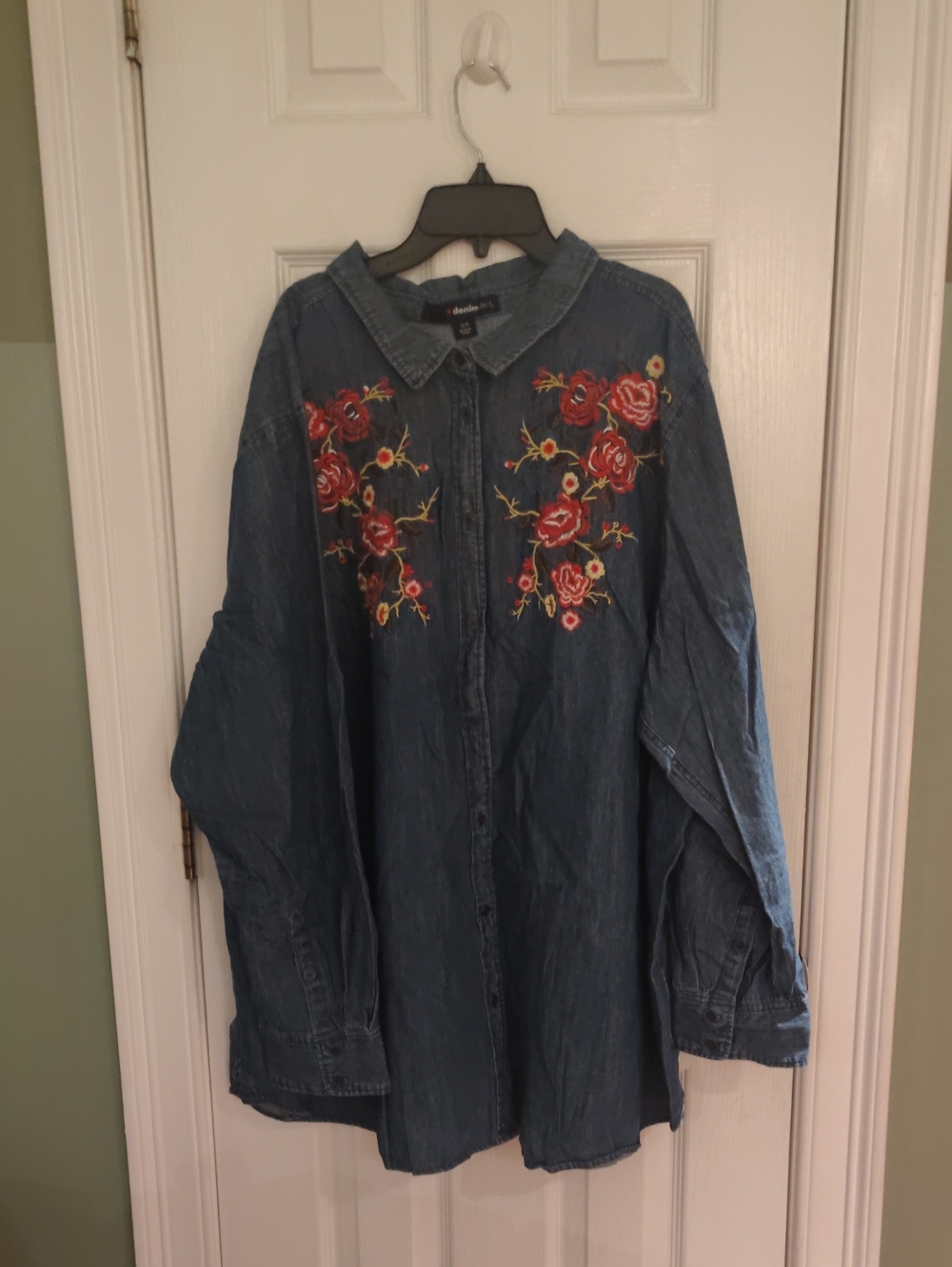 Denim 24/7 Blue Jean Jacket with Red Floral Embroidery